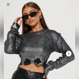 Distressed Metallic Sweater - Gunmetal